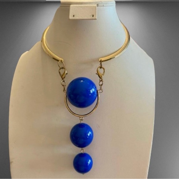 Jewelry - Gold-Tone Necklace with Bold Cobalt Blue Orb Pendant